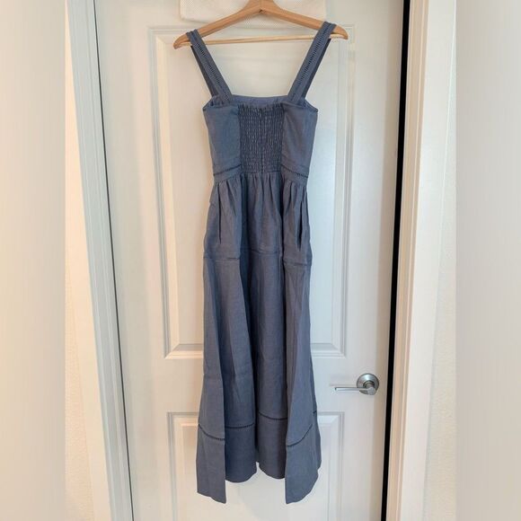 NWOT Reformation Everett Linen Dress in Elegant Blue Midi Dress - Picture 9 of 11